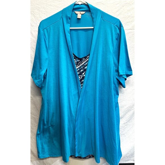 White Stag Tops - White Stag Womens 3X Turquoise Open Cardigan w Aztec Print Tank Top